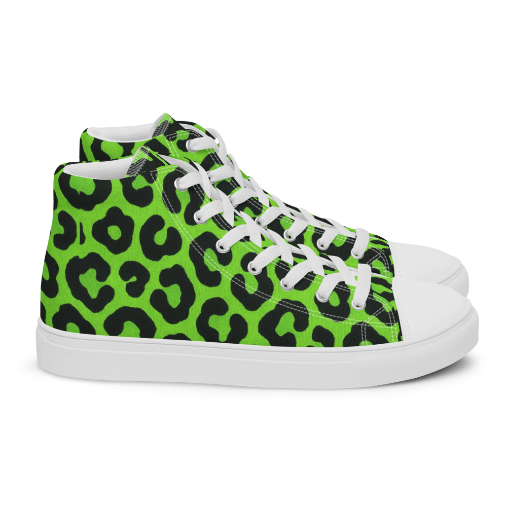 Electric green leopard print - Women’s High Top Canvas Shoes