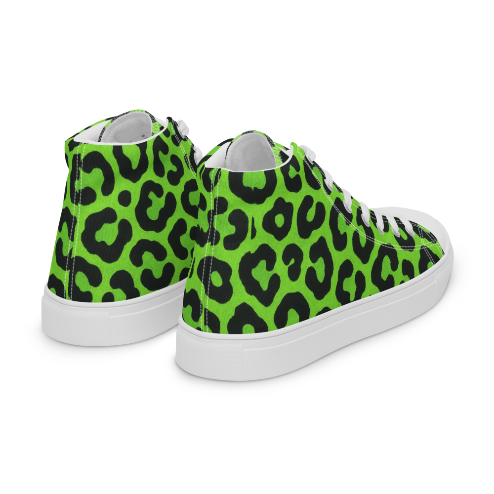 Electric green leopard print - Women’s High Top Canvas Shoes