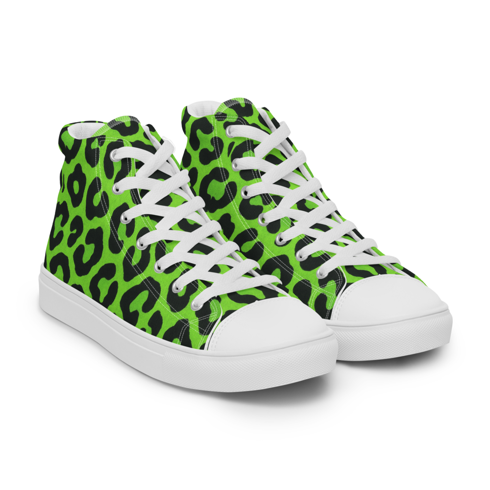 Electric green leopard print - Women’s High Top Canvas Shoes