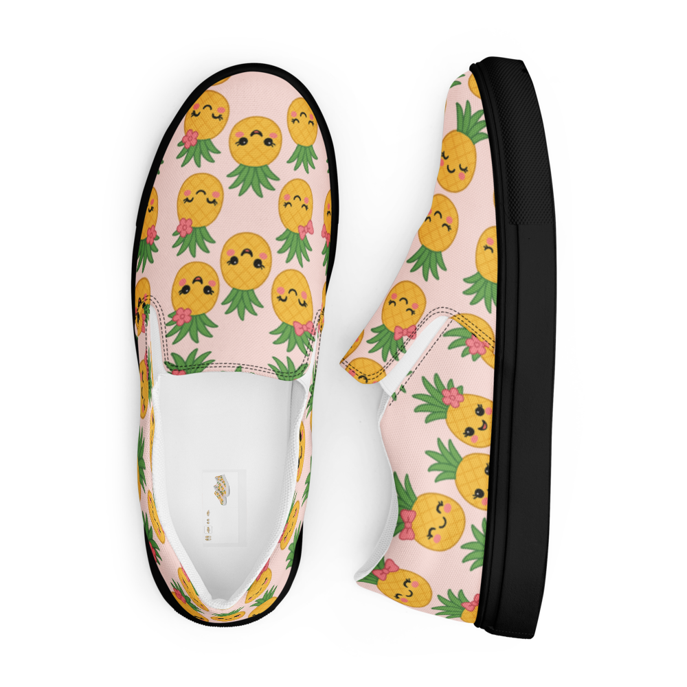 Ms Pina Pink Pineapple Print - Women's Slip-On Canvas Shoes