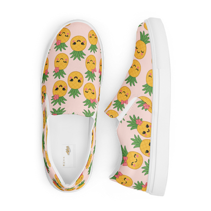 Ms Pina Pink Pineapple Print - Women's Slip-On Canvas Shoes