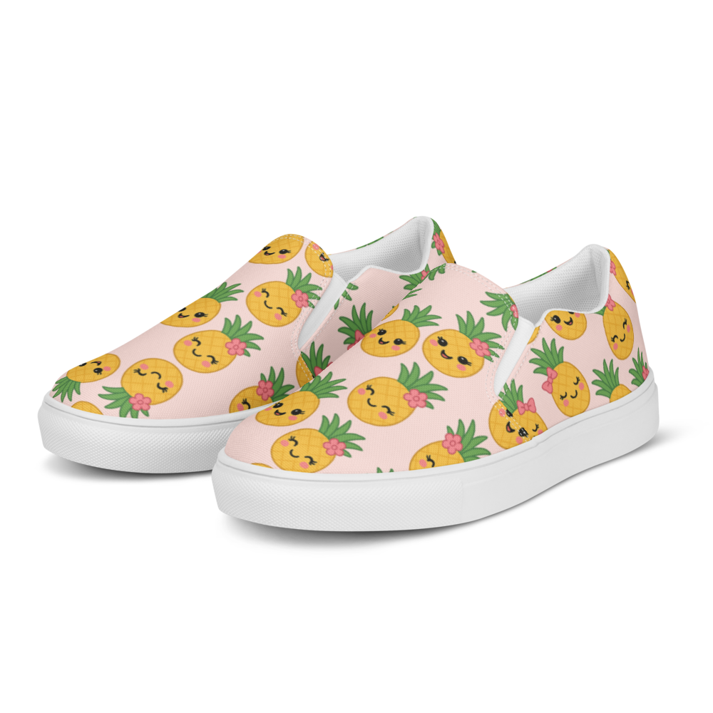 Ms Pina Pink Pineapple Print - Women's Slip-On Canvas Shoes