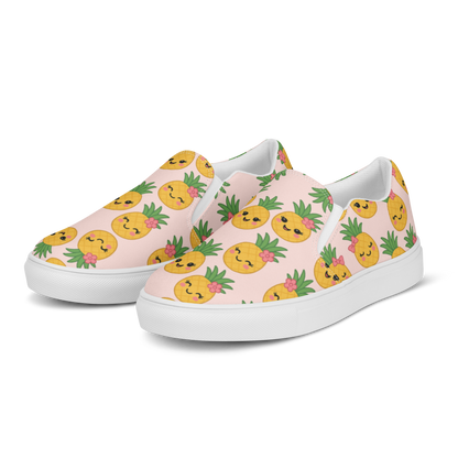 Ms Pina Pink Pineapple Print - Women's Slip-On Canvas Shoes